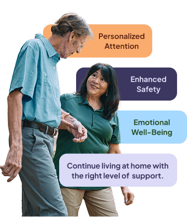 Senior and Care Pro. Personalized Attention. Enhanced Safety. Emotional Well-Being. Continue living at home. Senior and Care Pro.